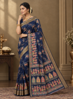 Navy Blue Kalamkari Saree - Image 3