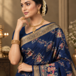 Navy Blue Kalamkari Saree