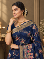 Navy Blue Kalamkari Saree