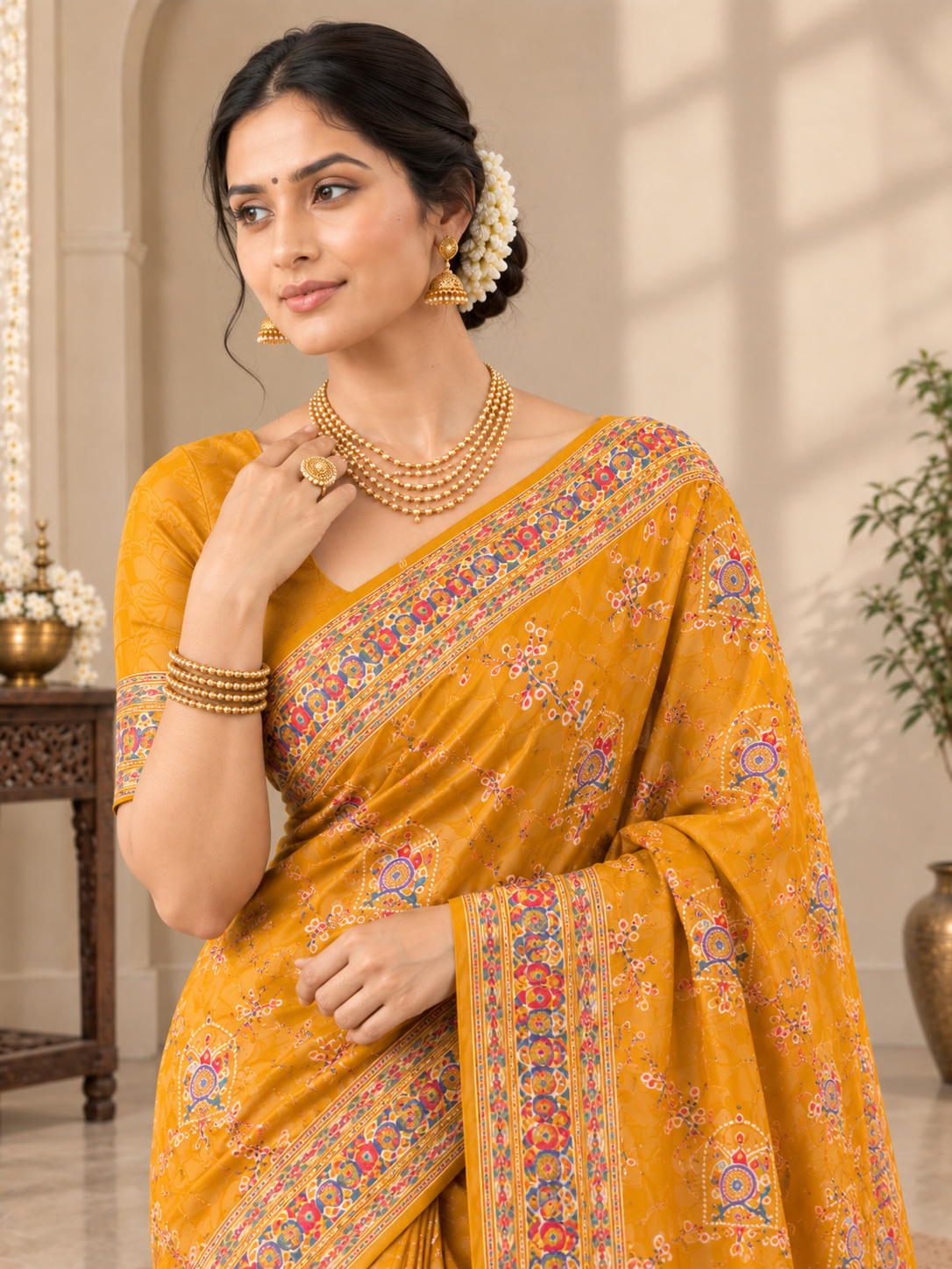 ChatGPT Image Oct 6, 2026, 10_46_28 PM Mustard Yellow Kalamkari Saree - Image 1