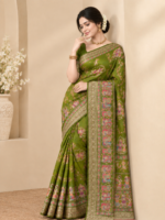 Olive Kalamkari Silk Saree - Image 2