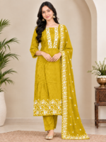 Mustard Floral Embroidered Kurti Set with Dupatta - Image 3