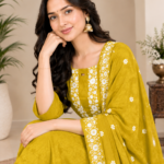 Mustard Floral Embroidered Kurti Set with Dupatta