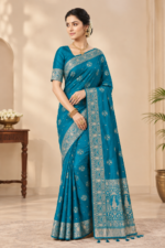 Teal Blue Traditional Saree - Image 2