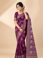 Plum Purple Kalamkari Saree - Image 2
