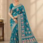 Turquoise Blue Kalamkari Saree