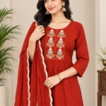 Rust Red Embroidered Kurti