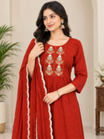 Rust Red Embroidered Kurti