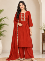 Rust Red Embroidered Kurti - Image 3