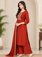 Rust Red Embroidered Kurti - Image 2