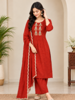 Rust Red Embroidered Kurti - Image 4
