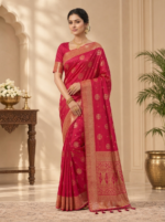Rani Pink Zari Saree - Image 3